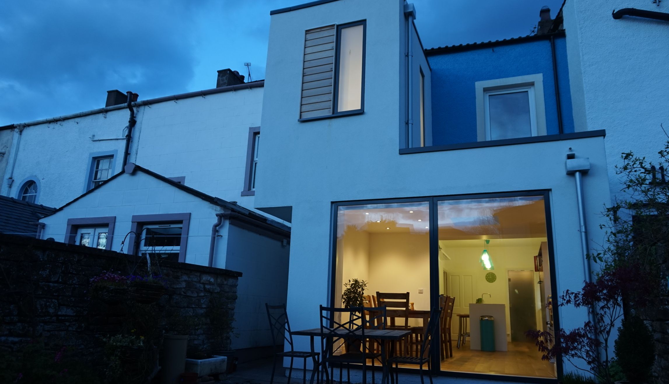 Red Raven Design project — house extension at dusk, Cumbria